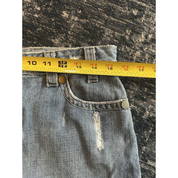 Kensie Denim Mini Skirt Raw Hem Size6 Vintage Embroidered Pockets Festival Boho - Picture 7 of 7